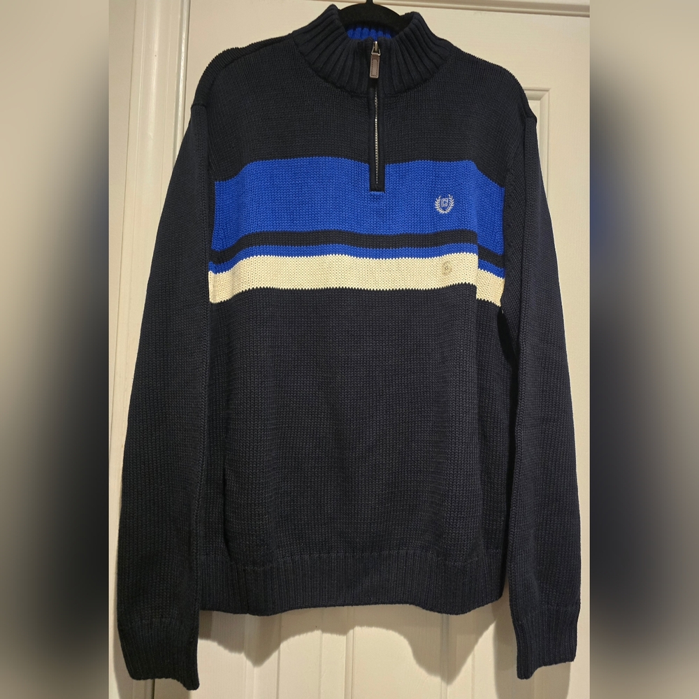 Men's NWT Chaps 1/4 Zip Knit Sweater Black, Blue, White Size XL